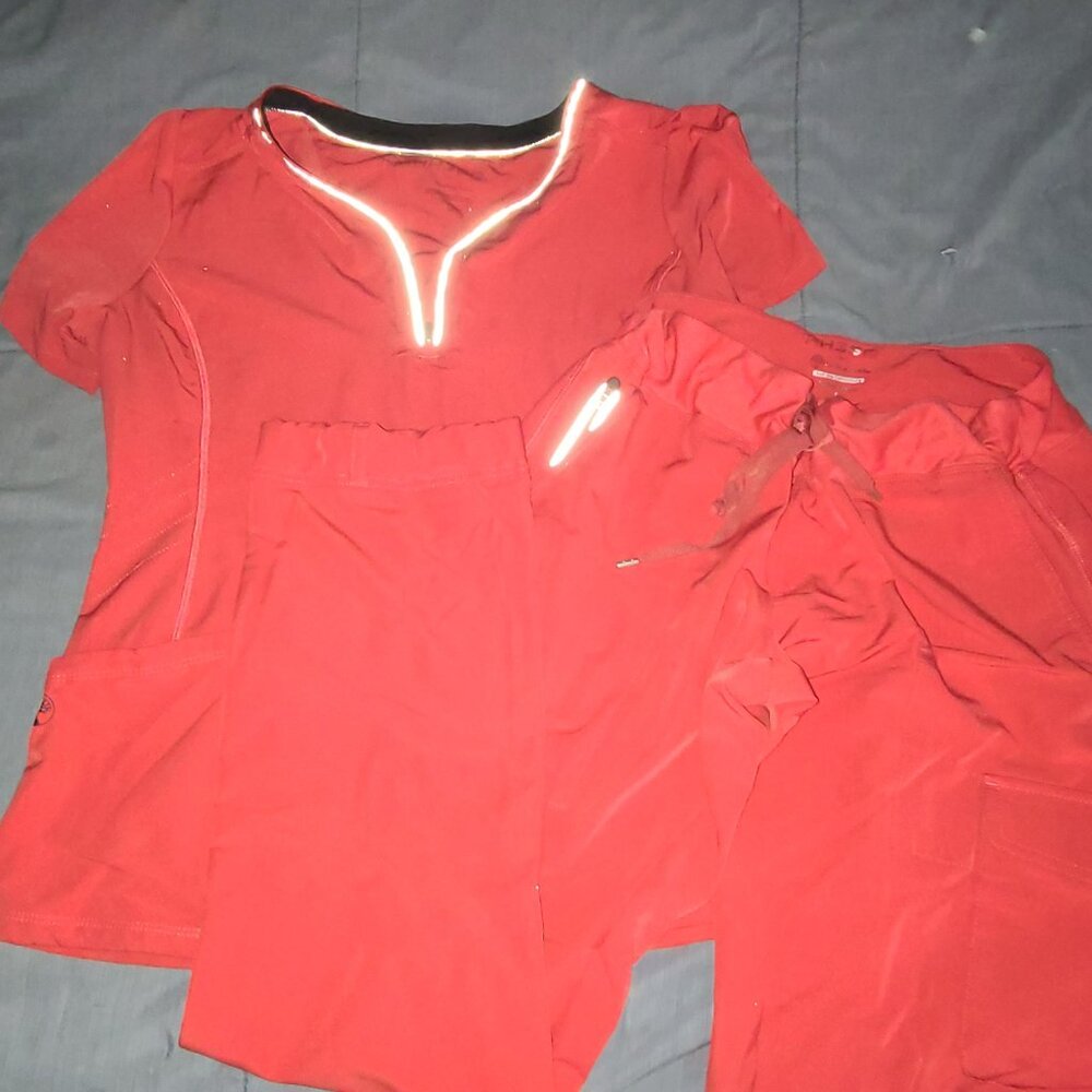 Healing hands red scrubs